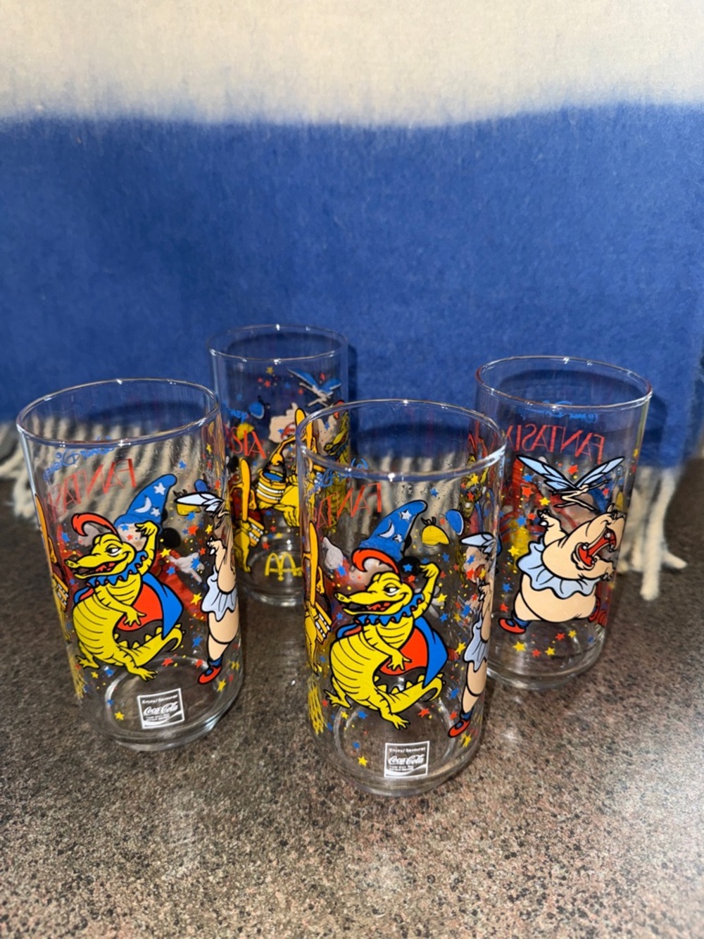 Walt Disney Fantasia McDonald's Collectible Glasses - Set of 4 - Blue/Yellow/Red